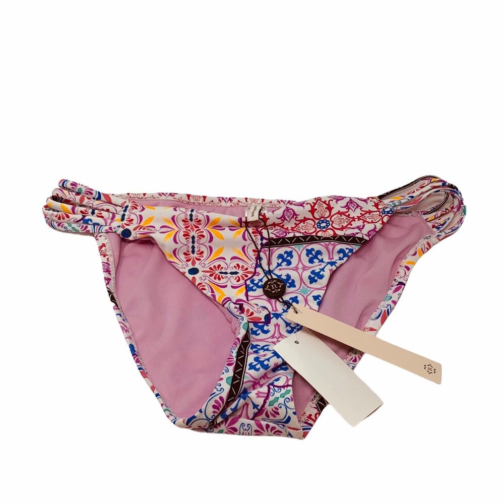 New Nanette Lepore Womans Sz 8 Patchwork Pink Abstract Bikini Swim Bottom NWT